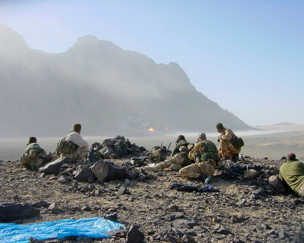 An SAS team calling in fire support, Afghanistan, c2007