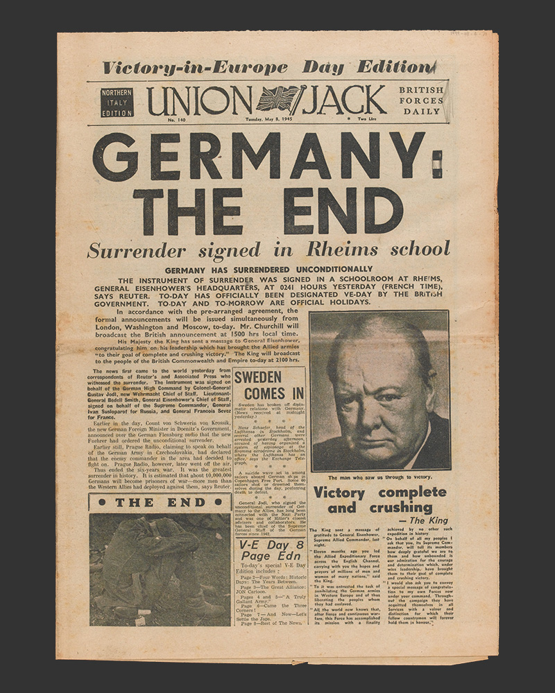‘Union Jack’, British Forces daily newspaper, Northern Italy Edition, No 140, 8 May 1945.