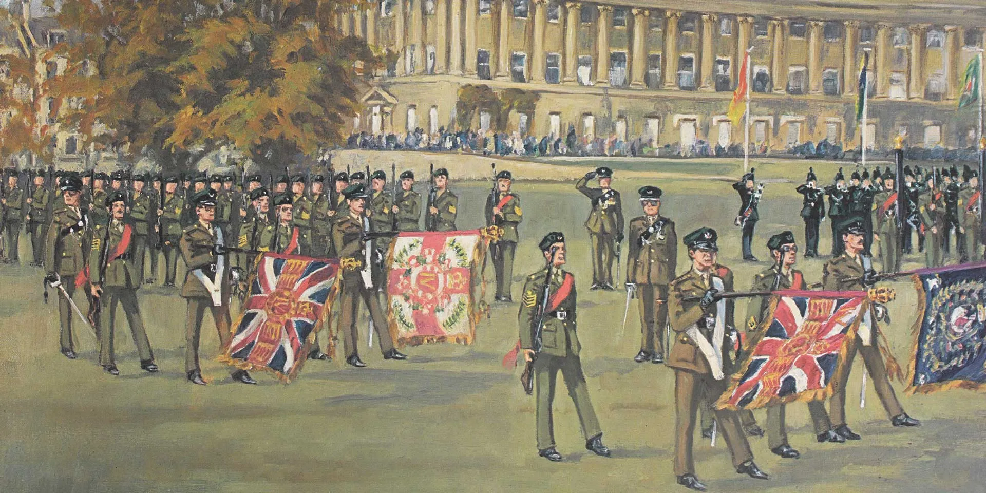 Presentation of Colours to 6th Battalion The Light Infantry by HM Queen Elizabeth the Queen Mother at Bath, 26 October 1979